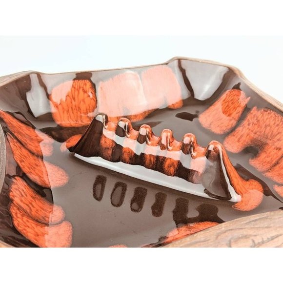 Vintage MCM Orange Lava Fire Ashtray | Large 1960s Porcelain California Pottery - Picture 2 of 10